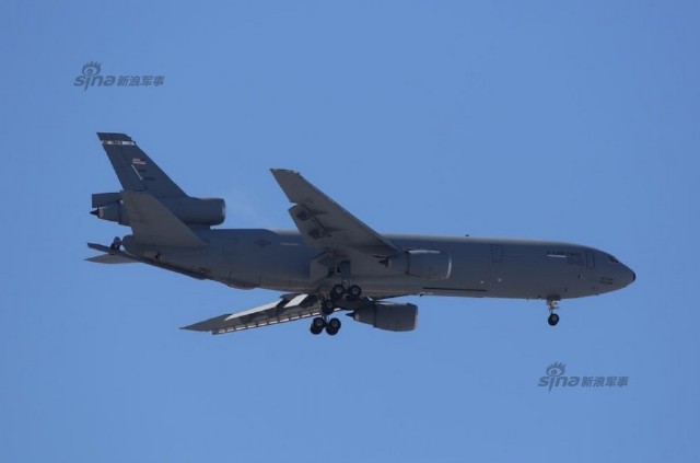 KC-10 aerial refueling tanker of United States Air Force   arrive at Kadena Air Base to Japan