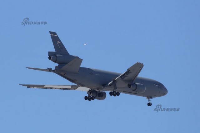 KC-10 aerial refueling tanker of United States Air Force   arrive at Kadena Air Base to Japan