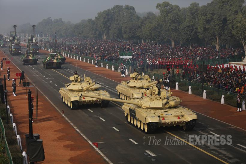 Army tanks are rolled out during the full dress rehearsal for the Republic Day parade, in New Delhi. (Source: Photo by Tashi Tobgyal) 