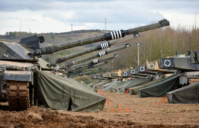 British Army - Challenger 2 tanks on Salisbury Plain Training Area during Exercise Tractable 6