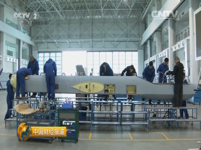 Chinese CCTV 2 channel screen grab of Pterosaurs unmanned attack drone production plant 15