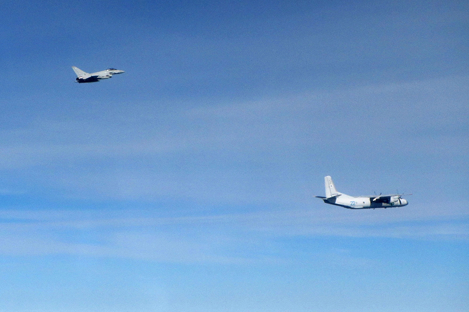 RAF Typhoon and Russian AN-26 Curl. Crown Copyright.