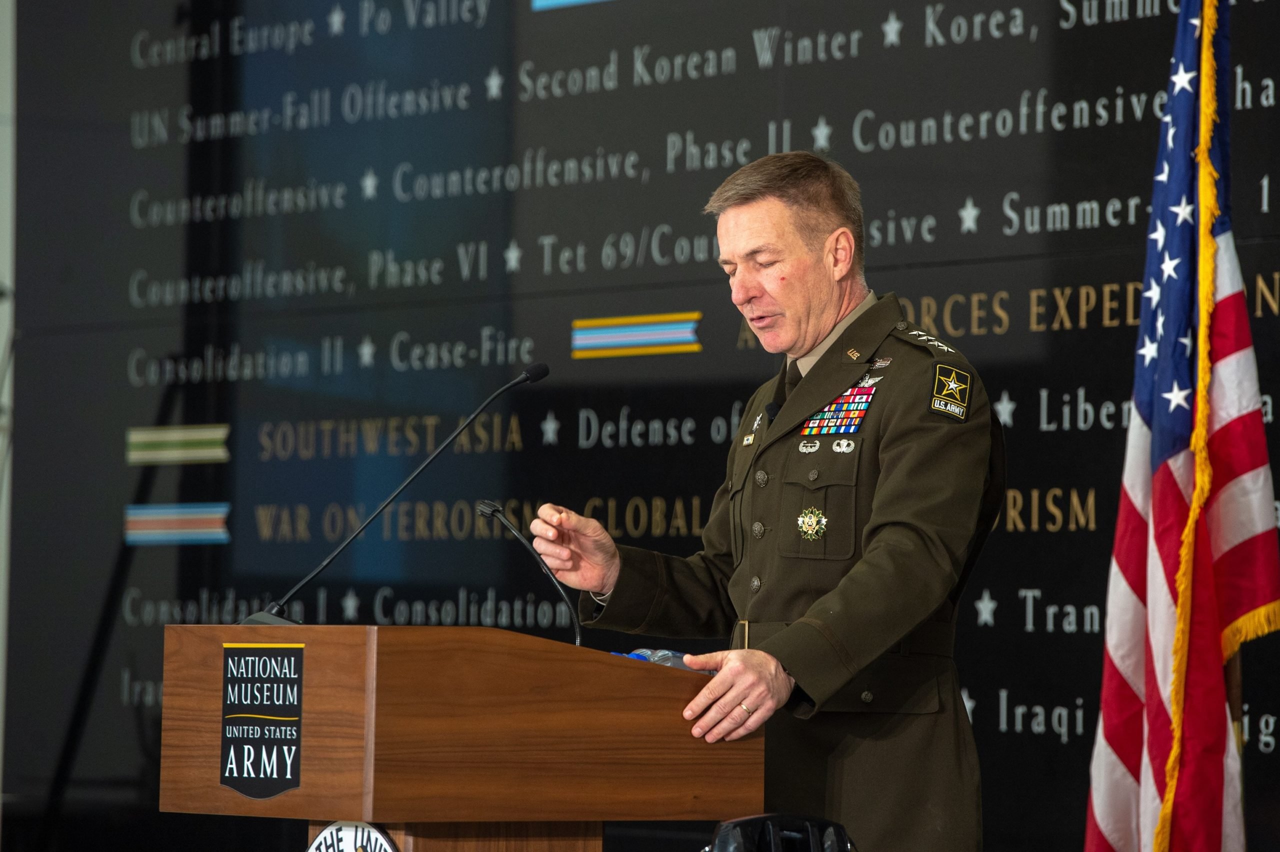 Army Chief of Staff Gen. James McConville discusses a need for "transformational change" during an Association of the U.S. Army event Jan. 21, 2020, inside the National Museum of the U.S. Army on Fort Belvoir, Va.