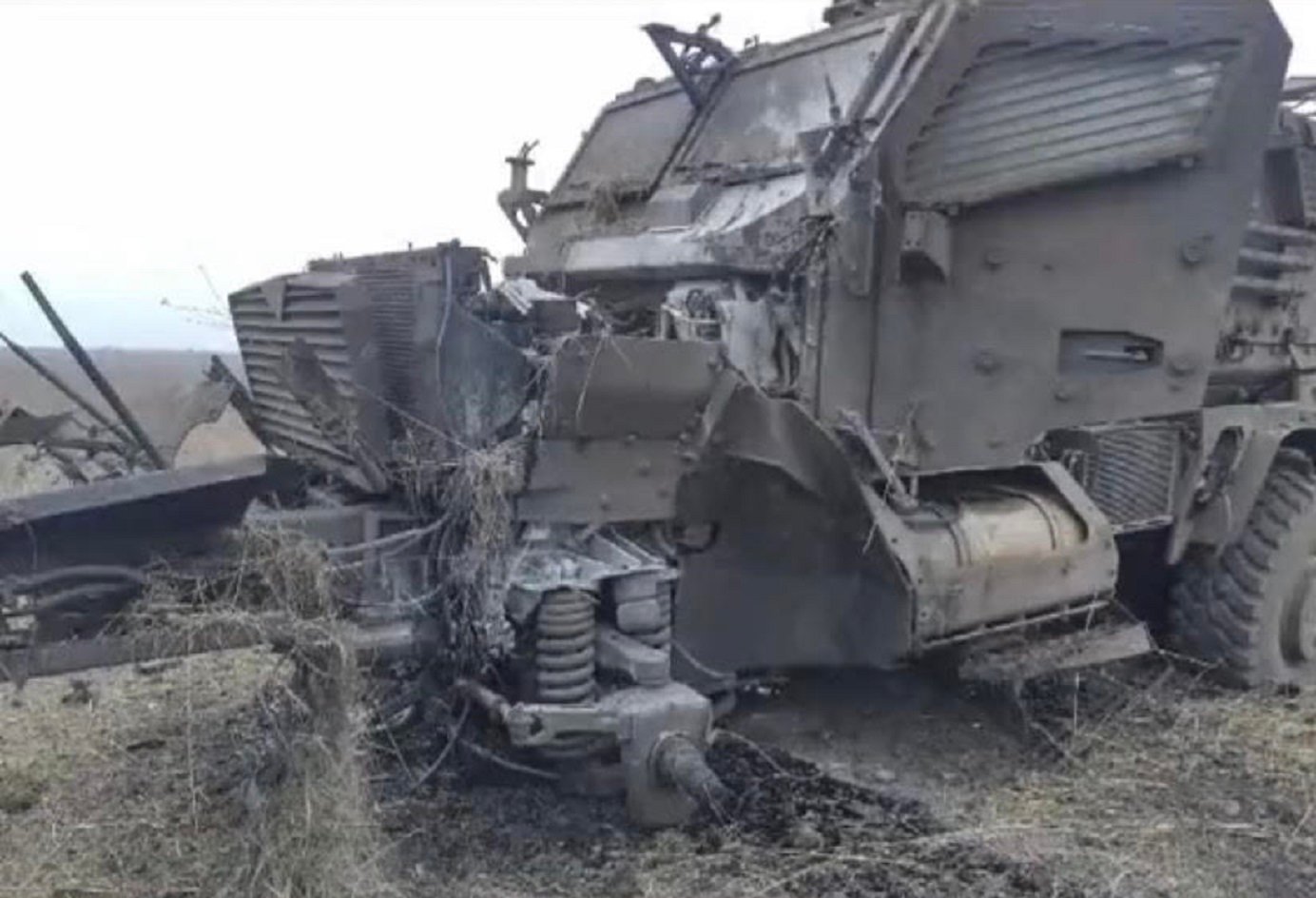 Ukrainian Soldiers survive after armored vehicle hit mine