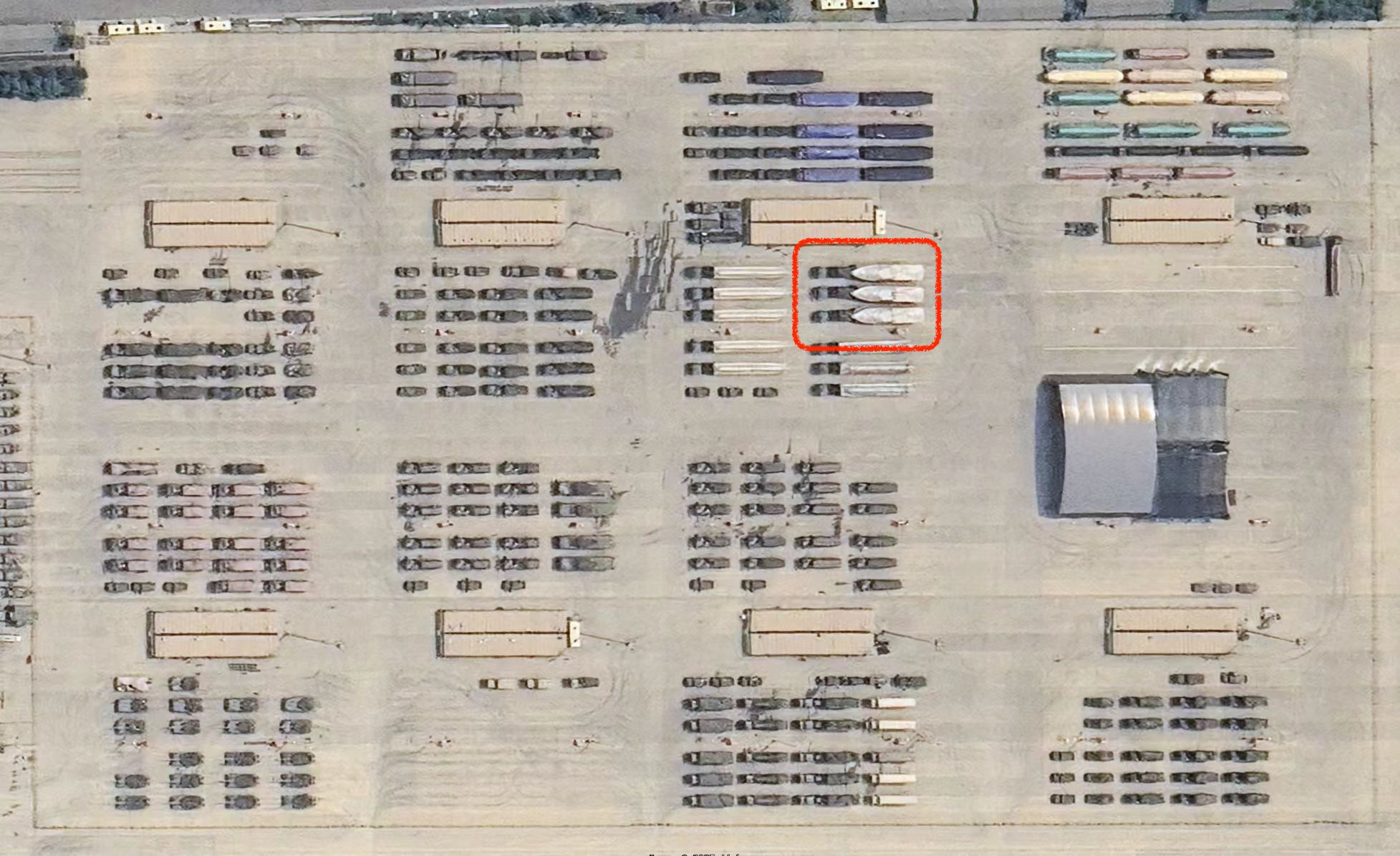 A satellite image showing giant unmanned boats during a parade rehearsal via @by78