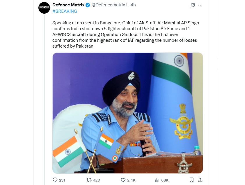 Screenshot from X . Source:@Defencematrix1 / X, posted on August 9, 2025