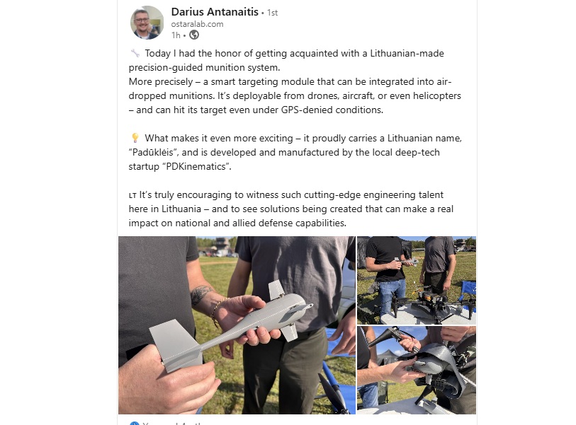 Screenshot from social media showing Darius Antanaitis' post, posted on August 7, 2025