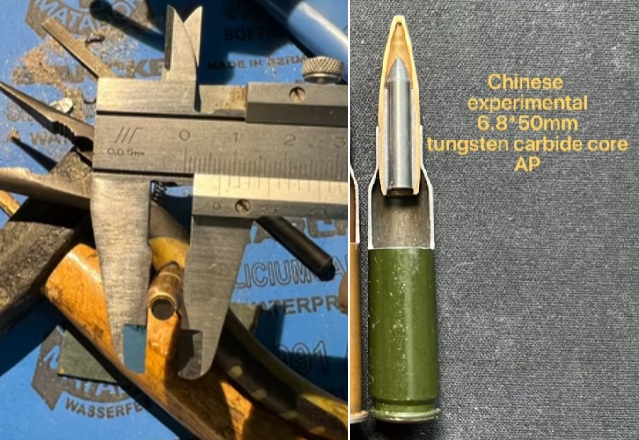 A Chinese experimental 6.8×50mm armor-piercing cartridge. Captures via Weibo