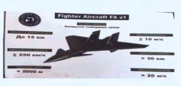 A presentation slide displayed during the summit showing the Ukrainian concept drone Fighter Aircraft FA v1